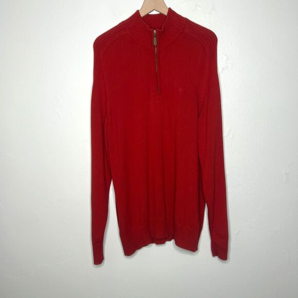 Palm Beach Golf Mens Pullover‎ Sweater XXL Red Cotton Quarter Zip Preppy Crest - Picture 1 of 9